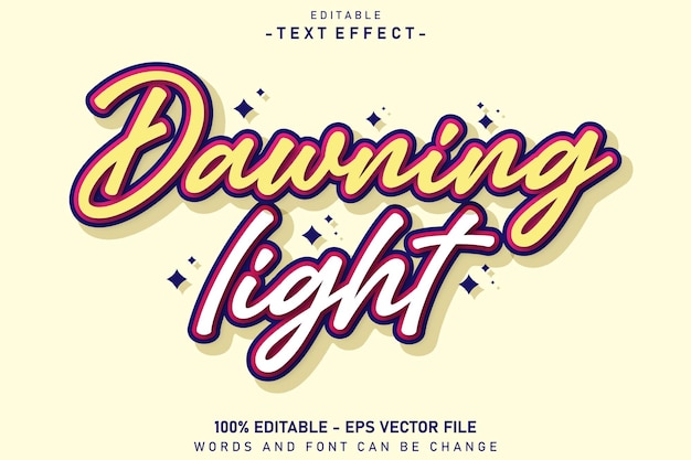 Vector efecto de texto editable de luz del amanecer diseño de estilo retro 3 d