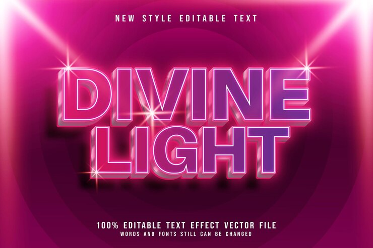 Vector efecto de texto editable de luz divina 3 dimensiones en relieve estilo neón moderno