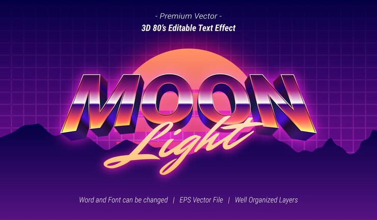 Vector efecto de texto editable de luz de luna 3d