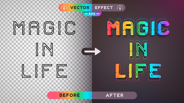 Efecto de texto editable magic rainbow, estilo de fuente