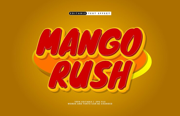 Vector efecto de texto editable de mango rush en estilo 3d