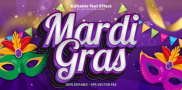 Efecto de texto editable de mardi gras en estilo de tendencia moderna