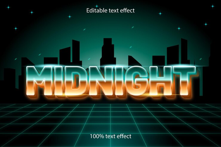 Vector efecto de texto editable de medianoche estilo retro