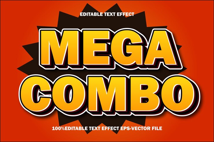 Vector efecto de texto editable mega combo estilo de gradiente de relieve 3d