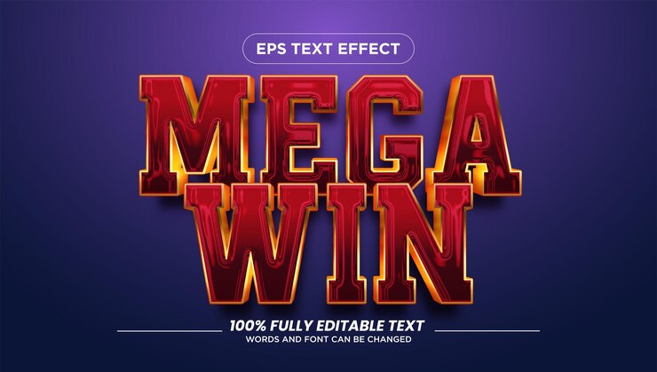 Vector efecto de texto editable mega win casino gold jackpot estilo de texto de lujo