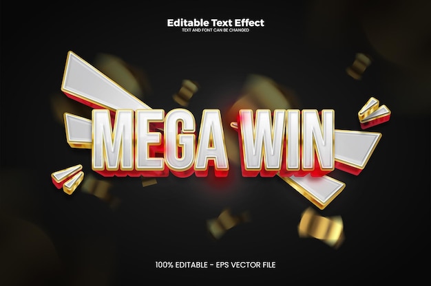 Efecto de texto editable Mega Win en estilo de tendencia moderno Premium Vector