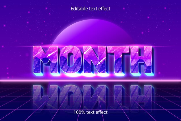 Efecto de texto editable de mes retro con estilo moderno