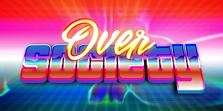 Vector efecto de texto editable metálico brillante retro futurista de la vieja escuela de los años 80 sobre la sociedad