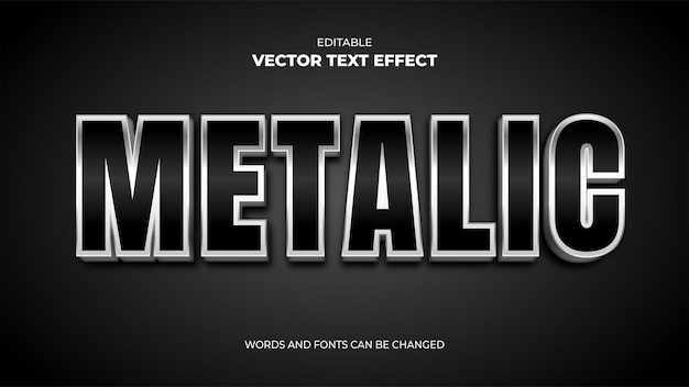 Vector efecto de texto editable metálico plateado negro 3d