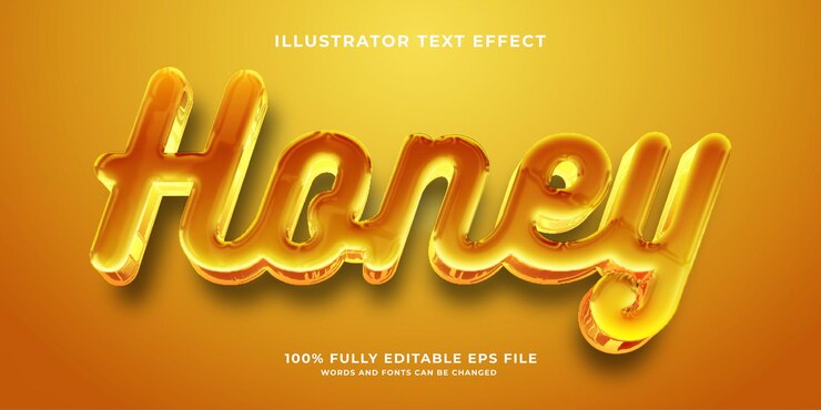 Vector efecto de texto editable de miel amarilla brillante
