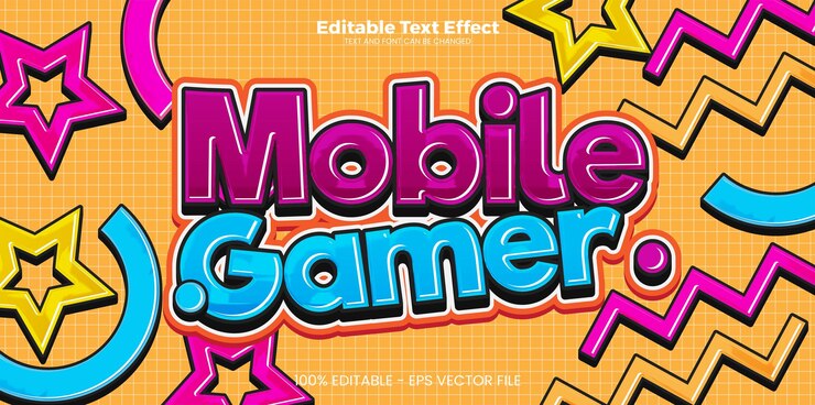 Vector efecto de texto editable mobile gamer en estilo de tendencia moderna