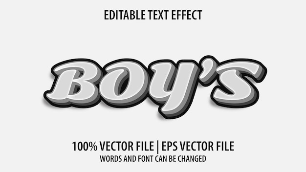 Efecto de texto editable moderno 3d boy's y estilo de fuente minimalista