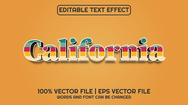 Efecto de texto editable moderno 3d california y estilo de fuente mínimo