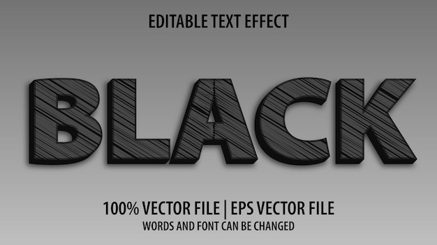 Efecto de texto editable moderno 3d negro y estilo de fuente minimalista vector premium