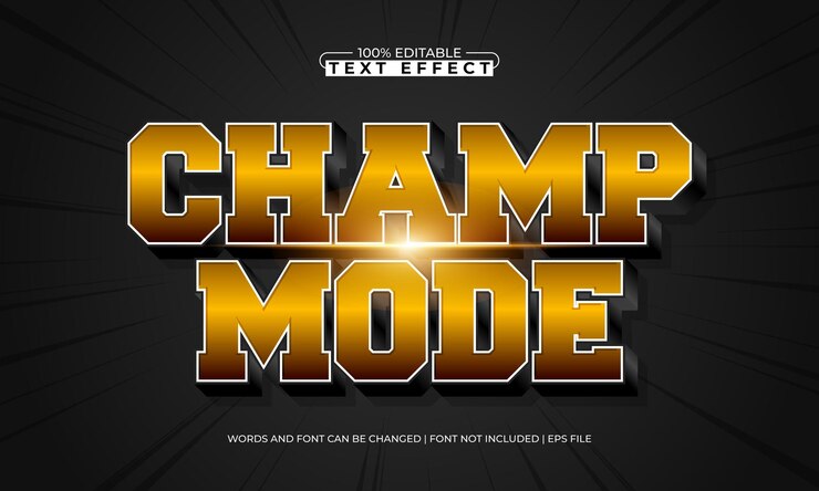 Vector efecto de texto editable en modo campeón con un estilo de texto de deporte y equipo