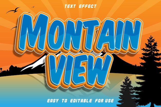 Efecto de texto editable de mountain view en relieve estilo cómico