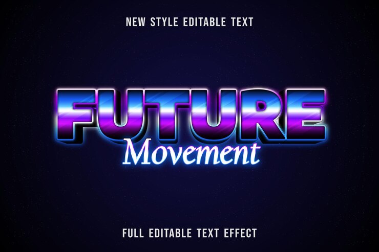 Vector efecto de texto editable movimiento futuro color azul violeta y negro