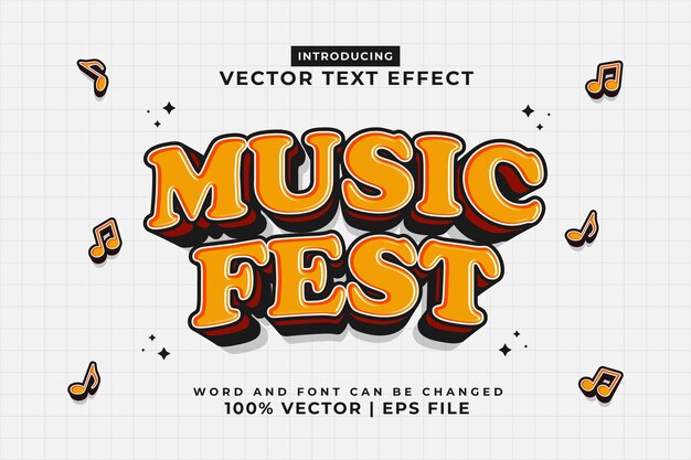 Vector efecto de texto editable music fest 3d plantilla de dibujos animados estilo premium vector