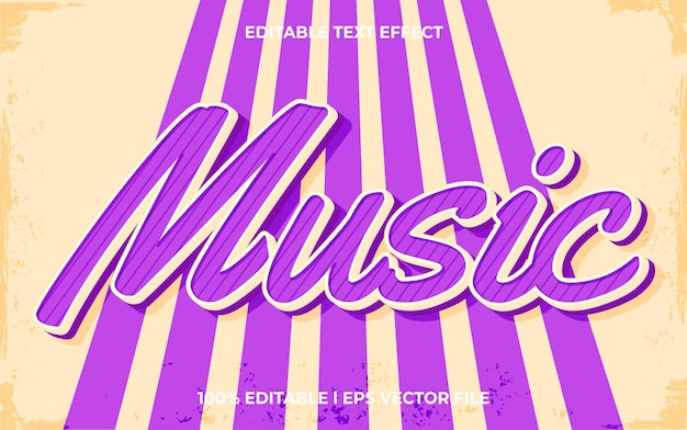 Vector efecto de texto editable de música, estilo de fuente de tipografía de letras, texto 3d púrpura para título