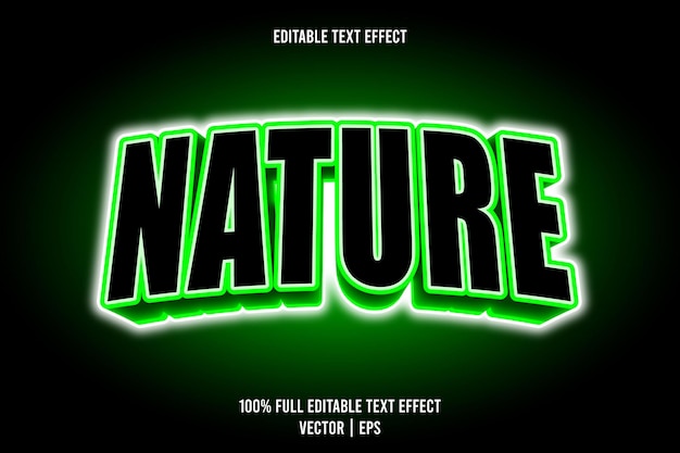 Efecto de texto editable de naturaleza 3 dimensiones en relieve estilo neón