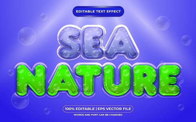 Efecto de texto editable de naturaleza marina estilo líquido