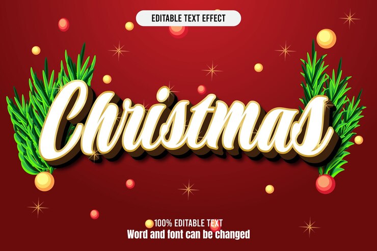 Vector efecto de texto editable de navidad 3d en relieve de lujo