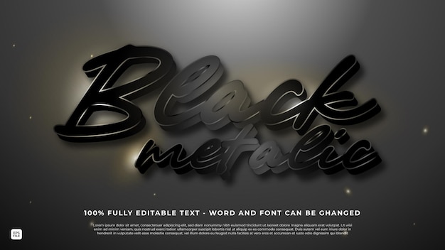 Vector efecto de texto editable negro metalizado.