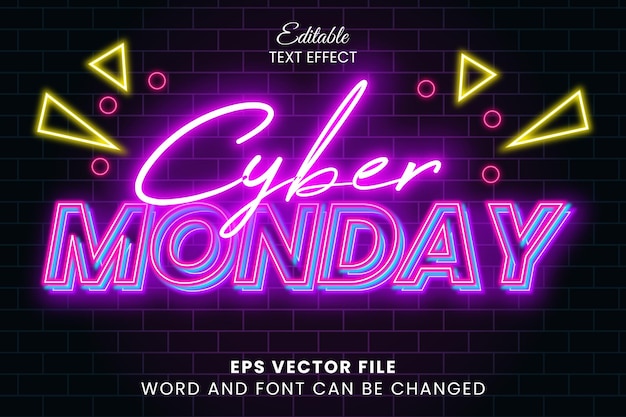 Vector efecto de texto editable de neón de cyber monday