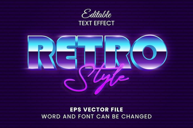 Vector efecto de texto editable de neón de estilo retro