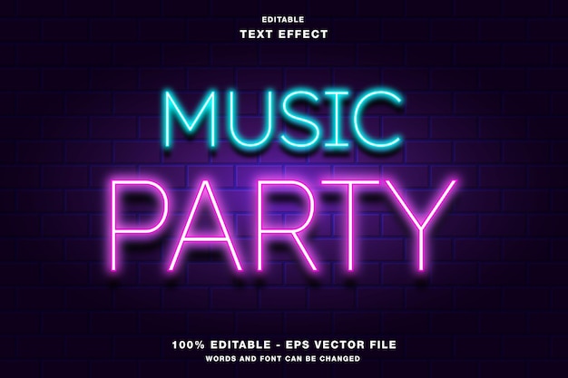 Efecto de texto editable de Neon para fiestas musicales