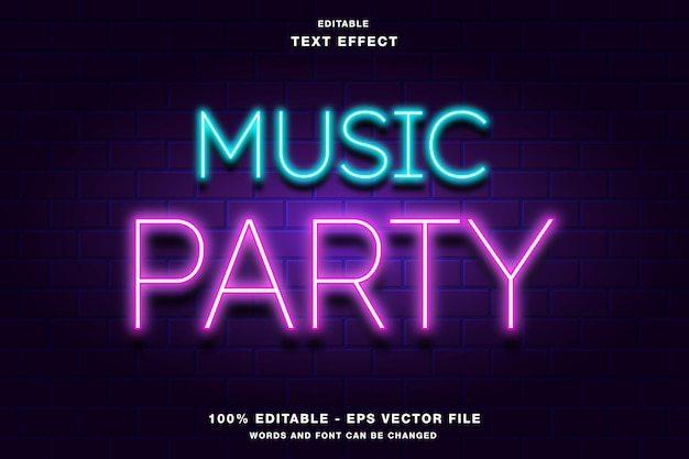 Vector efecto de texto editable de neon para fiestas musicales