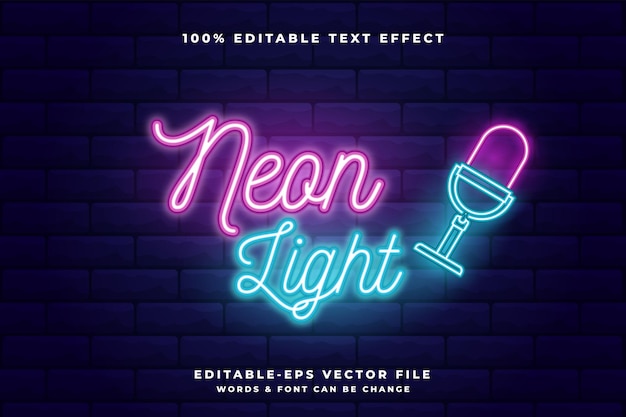 Efecto de texto editable de neón. Luz de neón