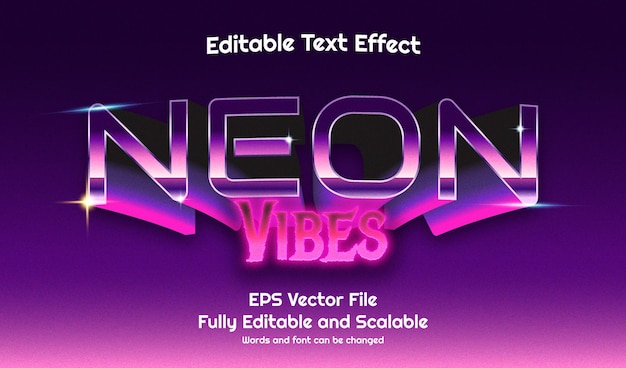 Efecto de texto editable neon vibes 3d 80s