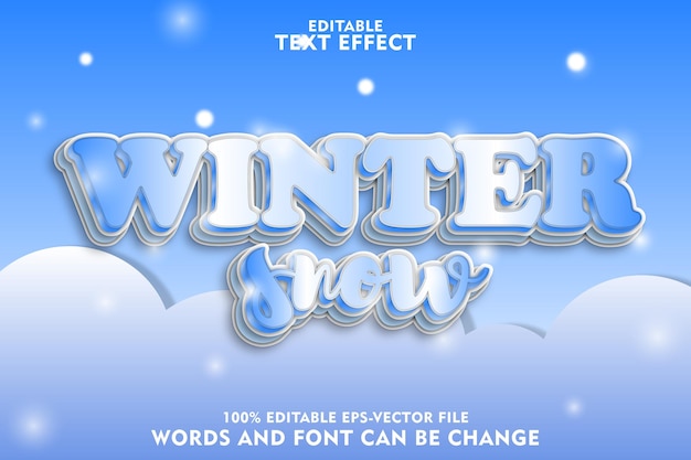 efecto de texto editable de nieve de invierno estilo moderno en relieve 3d