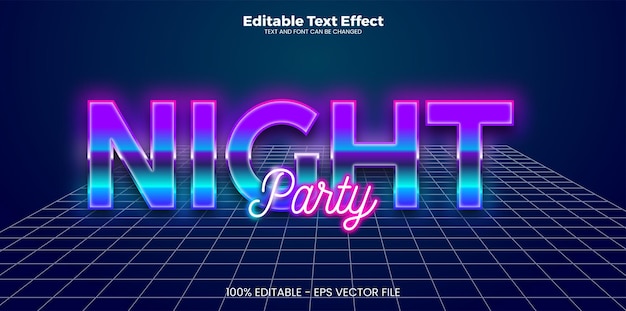 Vector efecto de texto editable night party en estilo moderno de tendencia