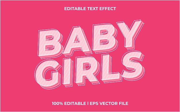 efecto de texto editable de niñas bebés, estilo de fuente tipográfica con letras, texto 3d rosa para título