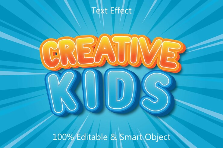 Vector efecto de texto editable para niños creativos estilo de dibujos animados en relieve en 3 dimensiones