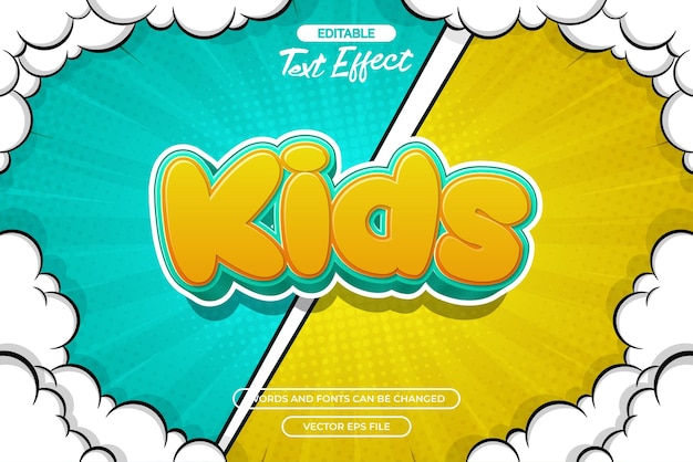 Efecto de texto editable para niños con decoración de nubes