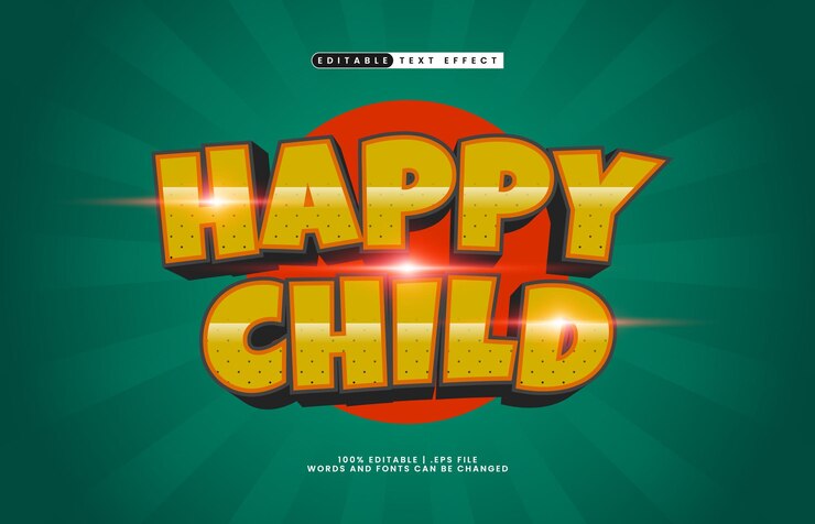 Vector efecto de texto editable para niños felices con un estilo de texto para juguetes y niños