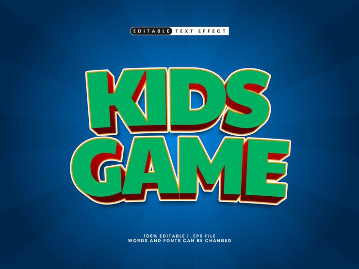 Vector efecto de texto editable para niños en el juego y estilo de texto para niños