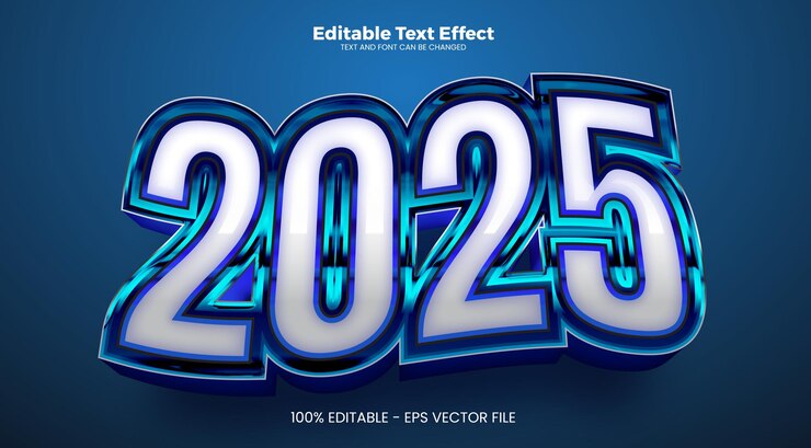 Vector efecto de texto editable para el nuevo año 2025 en estilo de tendencia moderna