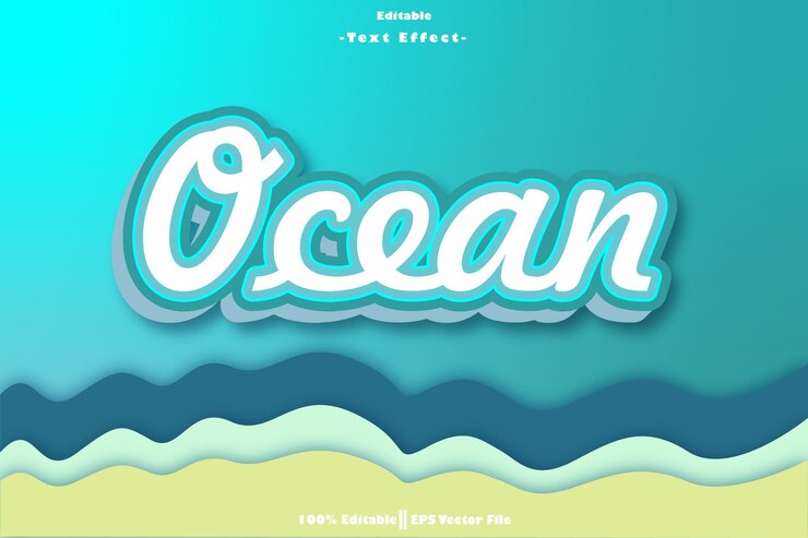 Vector efecto de texto editable en el océano estilo de degradado 3d