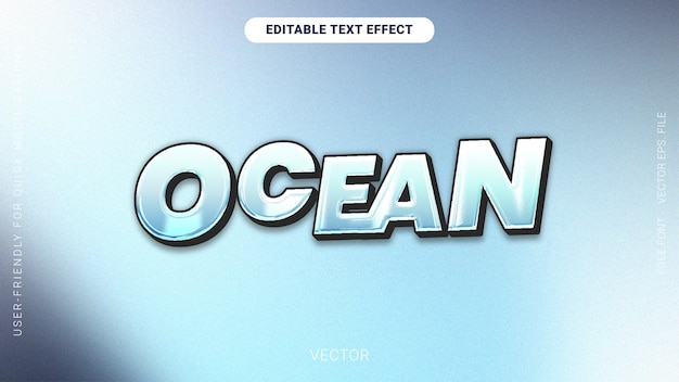 Efecto de texto editable Océano Gradiente metálico cromado colorido Vector 3D Fondo abstracto granulado