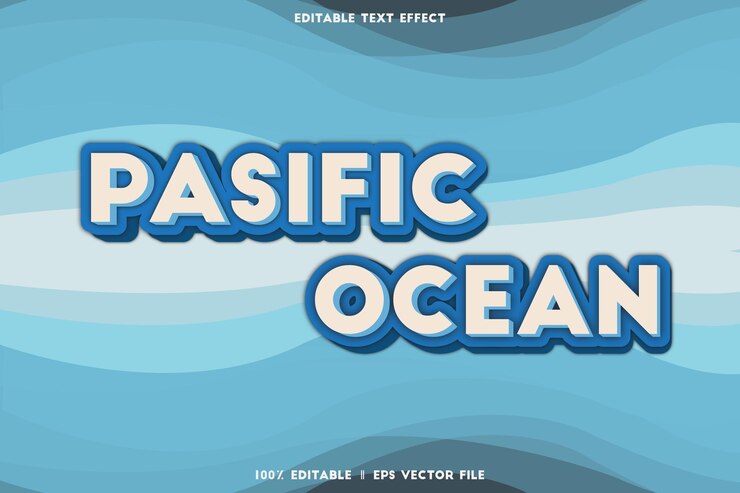 Vector efecto de texto editable océano en relieve estilo de dibujos animados