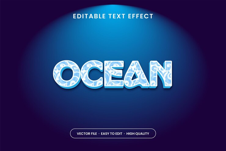 Vector efecto de texto editable de océano vectorial