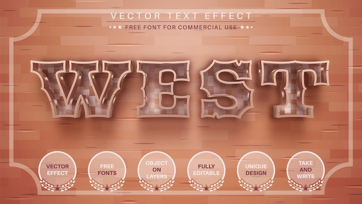 Vector efecto de texto editable oeste, estilo de fuente