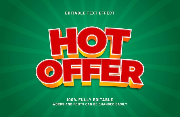 Efecto de texto editable de oferta caliente en estilo de texto promocional y de descuento