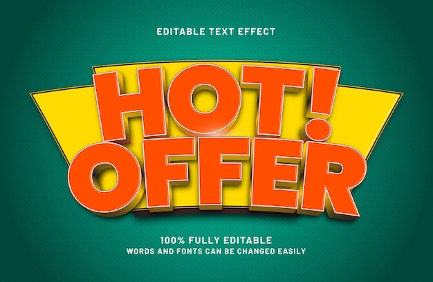 Efecto de texto editable de oferta caliente en estilo de texto de venta y descuento
