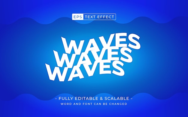 Efecto de texto editable de onda 3D con plantilla de fondo de agua