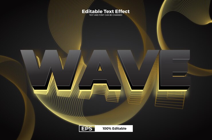 Vector efecto de texto editable de onda en el estilo de la tendencia moderna
